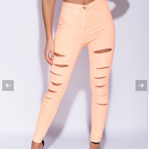 Peach Multi Slash High Waist Jeggings - Picture 3 of 5